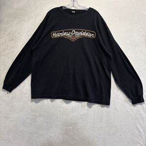 Harley Davidson Vintage Shirt Men's Size XL Black Thermal Waffle Knit USA Y2K